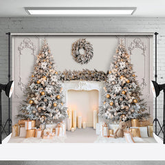 Lofaris Elegant Weiß Wand Kamin Weihnachten Baum Hintergrund