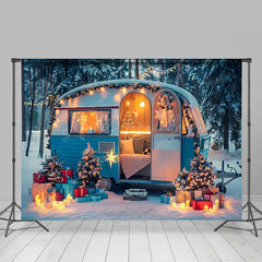 Lofaris Festlich Blau Weiß Camper Van Winter Wald Hintergrund