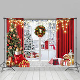 Lofaris Festlich Weihnachten Schneebedeckt Wald Fenster Szene Hintergrund