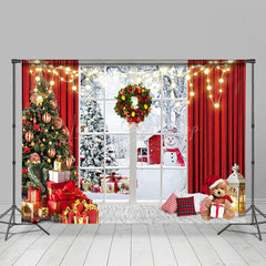 Lofaris Festlich Weihnachten Schneebedeckt Wald Fenster Szene Hintergrund