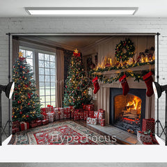 Lofaris Festlich Drinnen Zimmer Kamin Baum Weihnachten Hintergrund