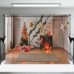 Lofaris Festlich Drinnen Treppe Weihnachten Baum Matte Hintergrund