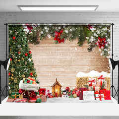 Lofaris Festlich Kiefer Baum Blätter Schnee Holz Weihnachten Hintergrund