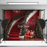 Lofaris Festlich Rot Treppe Geschenke Bäume Weihnachten Hintergrund