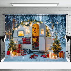 Lofaris Festlich Schneebedeckt Camper Van Geschenke Gemütlich Winter Hintergrund