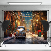 Lofaris Festlich Schneebedeckt Stadt Straße Lichter Weihnachten Hintergrund
