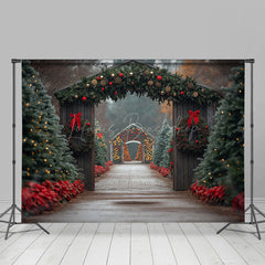 Lofaris Festlich Holz Tür Kiefer Bäume Weg Weihnachten Hintergrund