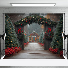 Lofaris Festlich Holz Tür Kiefer Bäume Weg Weihnachten Hintergrund