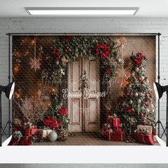 Lofaris Blumen Dekoriert Tür Weihnachten Baum Geschenk Hintergrund