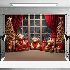 Lofaris Geschenk Teddy Tragen Baum Fenster Nacht Schnee Weihnachten Hintergrund