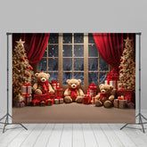 Lofaris Geschenk Teddy Tragen Baum Fenster Nacht Schnee Weihnachten Hintergrund