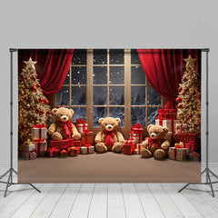 Lofaris Geschenk Teddy Tragen Baum Fenster Nacht Schnee Weihnachten Hintergrund
