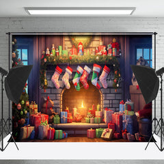 Lofaris Geschenk Bäume Hängend Socke Kamin Weihnachten Hintergrund