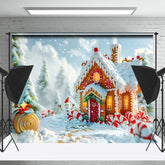 Lofaris Lebkuchen Haus Verschwommen Wald Weihnachten Hintergrund