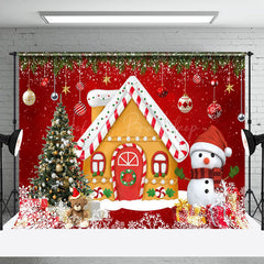 Lofaris Lebkuchen Haus Schneeflocke Rot Weihnachten Hintergrund