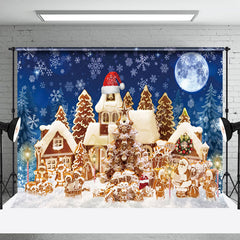 Lofaris Lebkuchen Haus Schneebedeckt Nacht Weihnachten Hintergrund