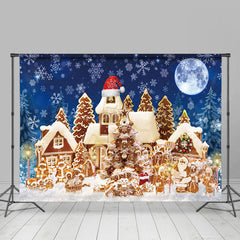 Lofaris Lebkuchen Haus Schneebedeckt Nacht Weihnachten Hintergrund