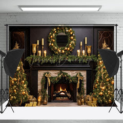 Lofaris Gold Dekor Warm Kamin Schwarz Weihnachten Hintergrund