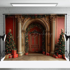 Lofaris Gold Rot Festlich Luxus Bogen Tür Wand Weihnachten Hintergrund