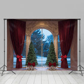 Lofaris Gold Wand Rot Vorhang Baum Fenster Weihnachten Hintergrund