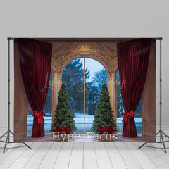 Lofaris Gold Wand Rot Vorhang Baum Fenster Weihnachten Hintergrund