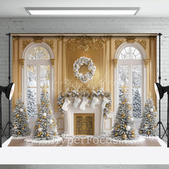 Lofaris Gold Weiß Fenster Kamin Baum Weihnachten Hintergrund