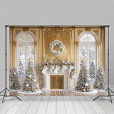 Lofaris Gold Weiß Fenster Kamin Baum Weihnachten Hintergrund
