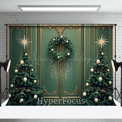 Lofaris Grün Gold Wand Bäume Kranz Weihnachten Stimmung Hintergrund