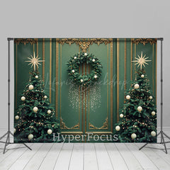 Lofaris Grün Gold Wand Bäume Kranz Weihnachten Stimmung Hintergrund