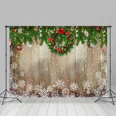 Lofaris Grün Blätter Kranz Holz Schneeflocke Weihnachten Hintergrund