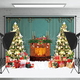 Lofaris Grün Wand Gemütlich Kamin Weihnachten Baum Hintergrund