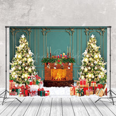 Lofaris Grün Wand Gemütlich Kamin Weihnachten Baum Hintergrund