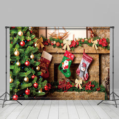 Lofaris Grün Weihnachten Bäume Kamin Socken Weihnachten Hintergrund