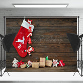 Lofaris Hängend Weihnachten Strümpfe Geschenke Aus Holz Hintergrund