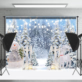 Lofaris Schwer Schneebedeckt Garten Zaun Schneemann Weihnachten Hintergrund