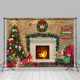Lofaris Drinnen Weihnachten Szene Lit Kamin Baum Hintergrund
