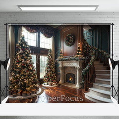 Lofaris Drinnen Treppe Retro Grün Braun Weihnachten Hintergrund