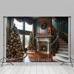 Lofaris Drinnen Treppe Retro Grün Braun Weihnachten Hintergrund