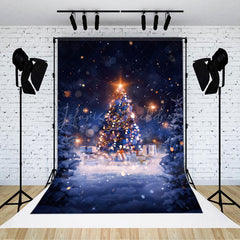 Lofaris Licht Bokeh Schneebedeckt Wald Weihnachten Baum Hintergrund