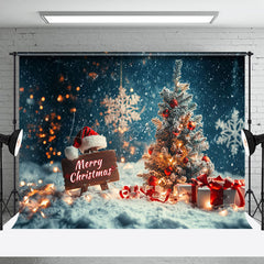 Lofaris Licht Bokeh Schneebedeckt Nacht Baum Fröhlich Weihnachten Hintergrund