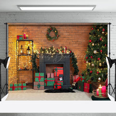 Lofaris Licht Ziegel Wand Kranz Geschenke Weihnachten Hintergrund