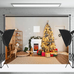 Lofaris Protokoll Stil Zimmer Bäume Kamin Weihnachten Hintergrund