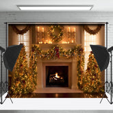 Lofaris Luxus Retro Warm Kamin Baum Weihnachten Hintergrund