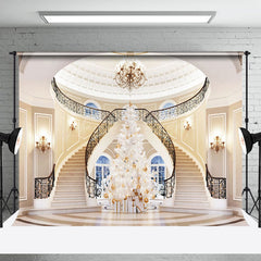 Lofaris Luxus Villa Weiß Treppe Weihnachten Baum Hintergrund