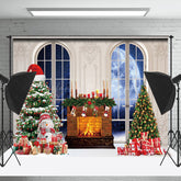 Lofaris Luxus Fenster Kamin Bäume Geschenke Weihnachten Hintergrund