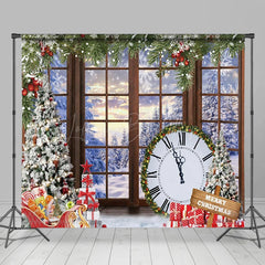 Lofaris Fröhlich Weihnachten Fenster Schneebedeckt Uhr Weihnachten Hintergrund