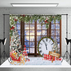 Lofaris Fröhlich Weihnachten Fenster Schneebedeckt Uhr Weihnachten Hintergrund