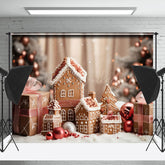 Lofaris Mini Lebkuchen Haus Geschenk Schneebedeckt Weihnachten Hintergrund