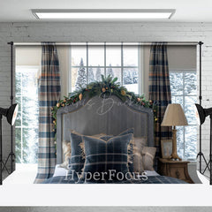Lofaris Modern Blau Plaid Vorhang Bettwäsche Weihnachten Hintergrund