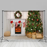 Lofaris Modern Weiß Kamin Kranz Baum Geschenk Weihnachten Hintergrund